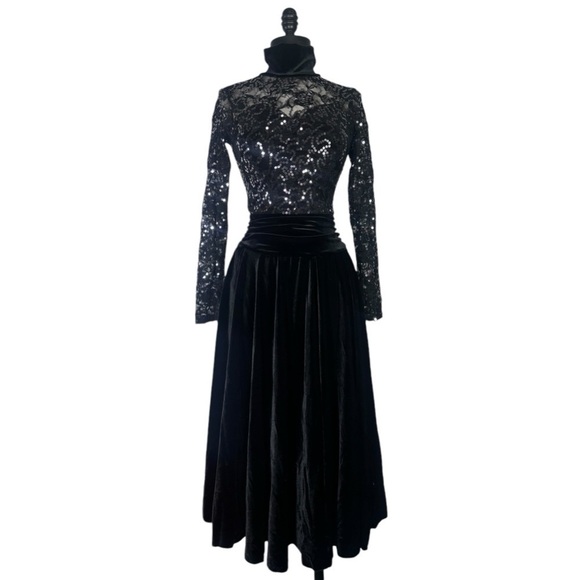 Algy black plush velvet lace and sequin performance dress size small - Picture 3 of 17
